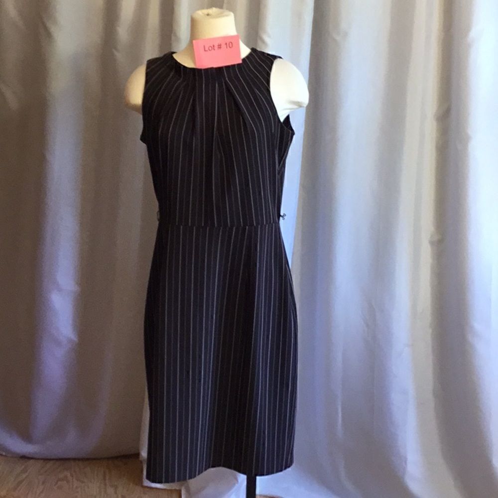 Lightweight sleeveless dress in brown with white pinstripes in size 12